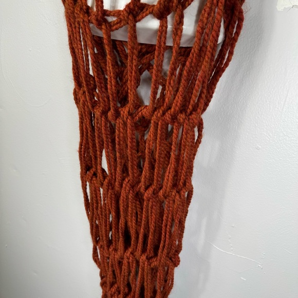 custom hand knit knotted rust red net dress sleeveless scoop neck high low artsy - Picture 15 of 15